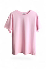 Tricou roz pal feminin, cu guler rotund și croială simplă