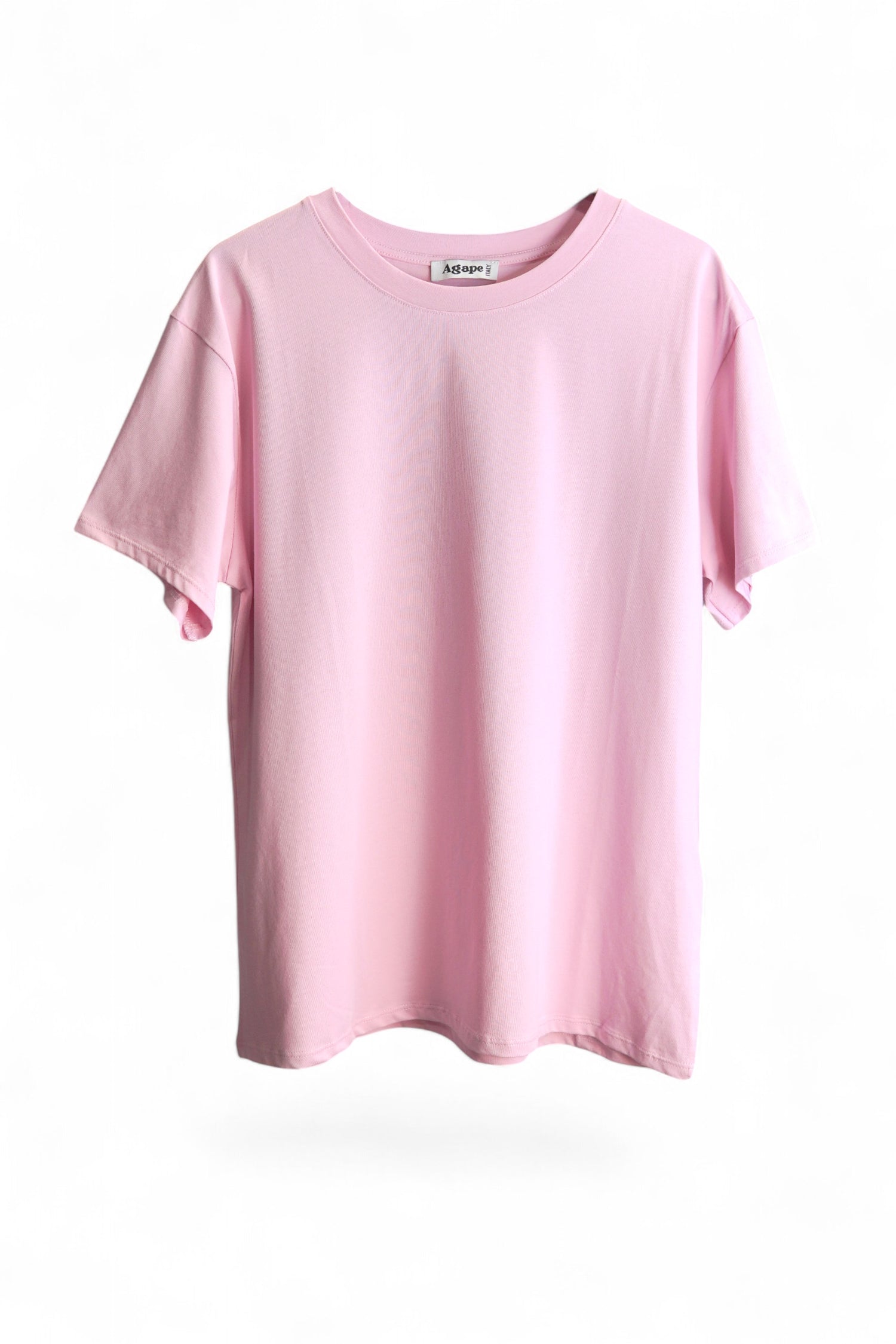 Tricou roz pal feminin, cu guler rotund și croială simplă