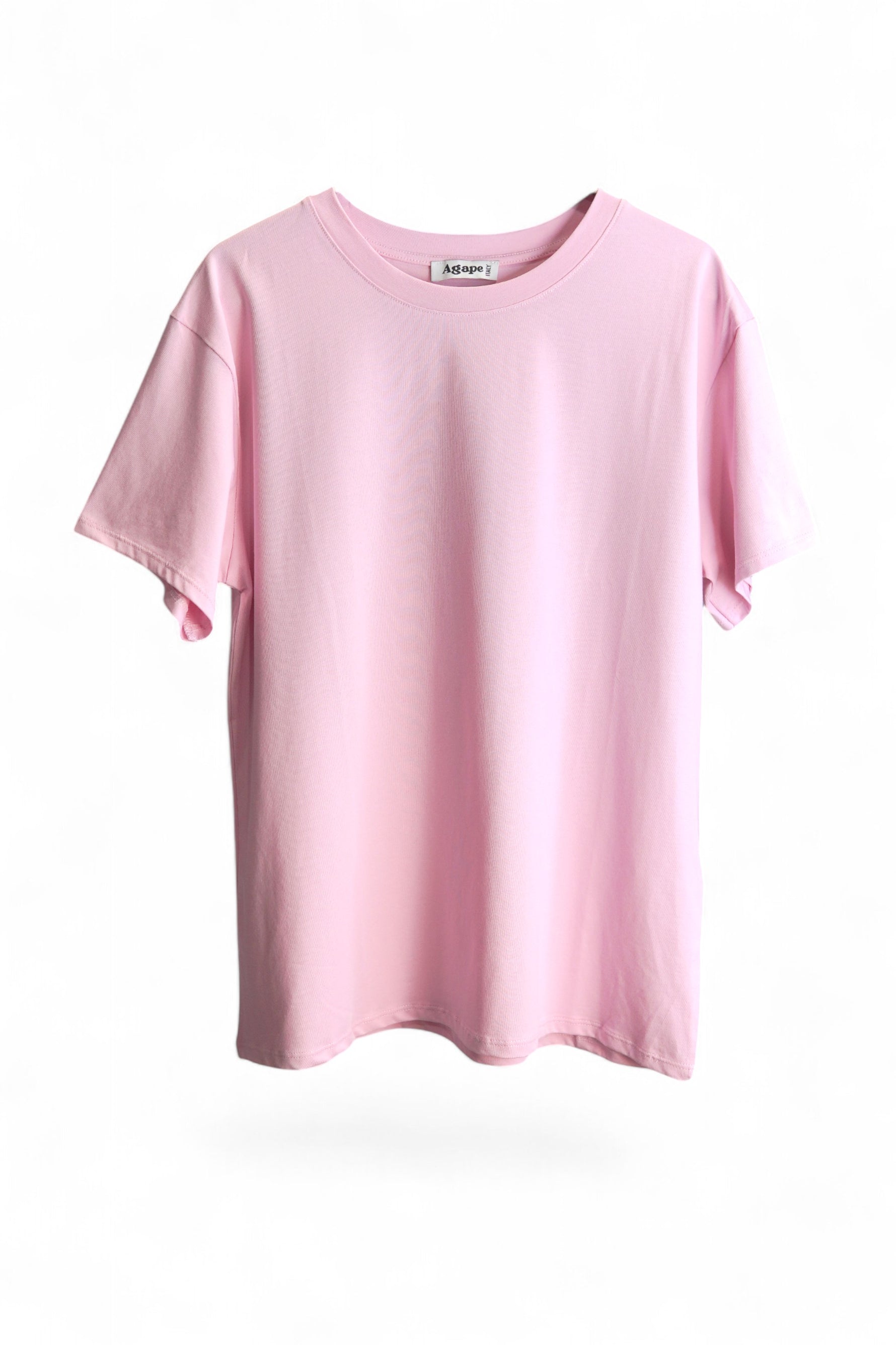 Tricou roz pal feminin, cu guler rotund și croială simplă