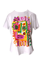 Tricou alb din bumbac cu imprimeu pictural colorat în nuanțe vibrante, model Love