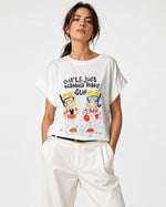 Tricou din bumbac cu mâneci rulate și mesaj „Girls wanna have sun”, vedere din față