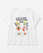 Tricou din bumbac cu mâneci rulate și mesaj „Girls wanna have sun”, vedere din față