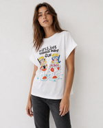 Tricou din bumbac cu mâneci rulate și mesaj „Girls wanna have sun”, vedere din față