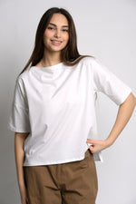 Tricou damă alb basic cu guler bărcuță