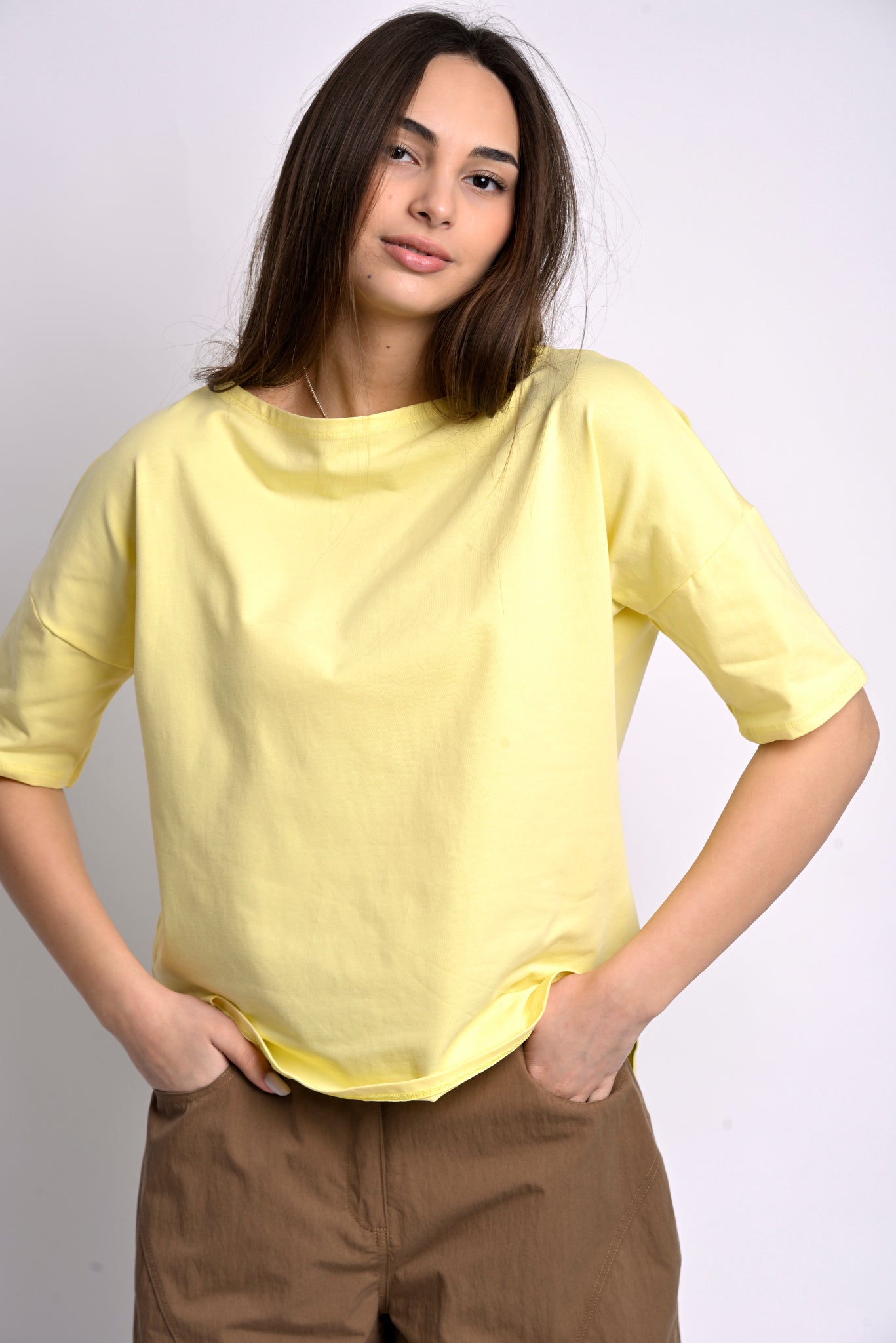 Tricou damă galben pal casual, material confortabil