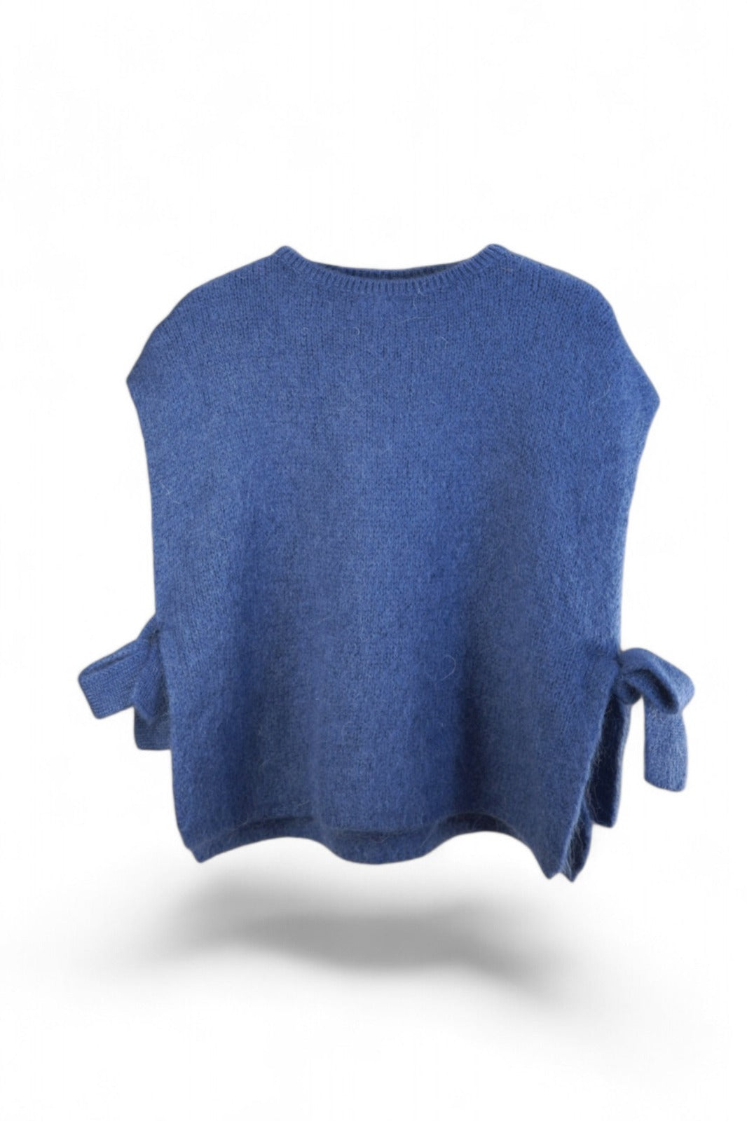 Vestă Mohair cu funde laterale, culoare albastru, față frontală