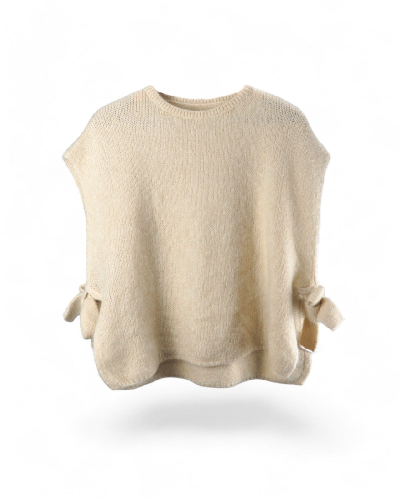 Vestă Mohair cu funde laterale, culoare crem, față frontală