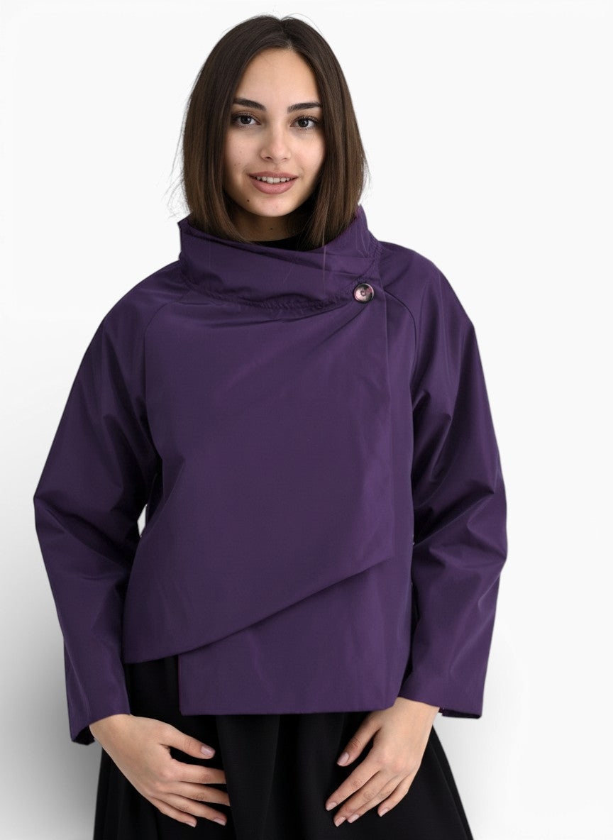 Jachetă asimetrică structurată tip tafta, nuanță violet închis