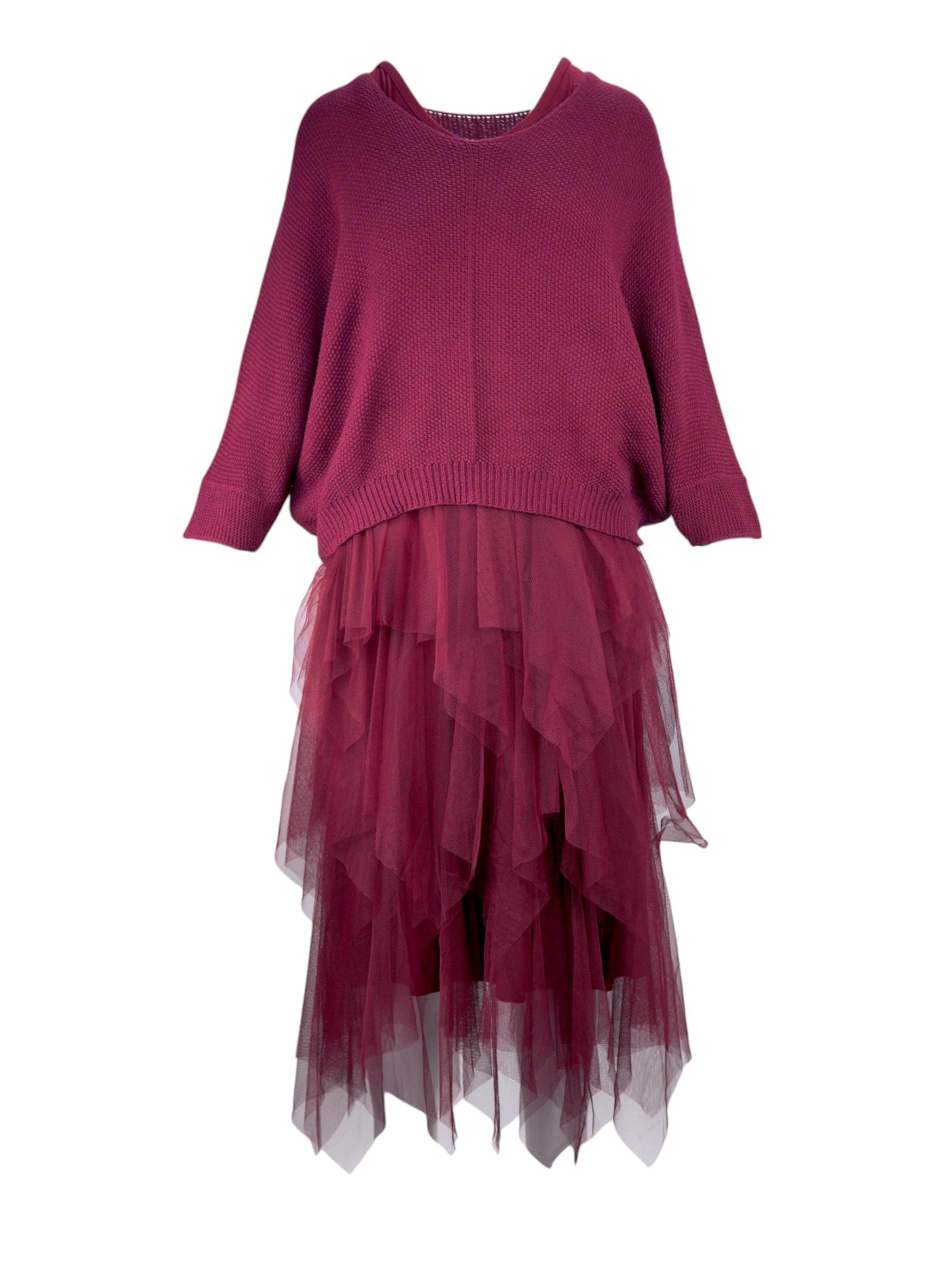 Set Rochie Din Tul Cu Volane Și Pulover Tricotat