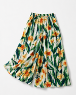 Pantaloni largi din satin cu imprimeu floral, detaliu material — All Above Boutique.