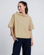 All Above Boutique beige cotton boat neck relaxed fit short sleeve blouse