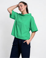 All Above Boutique green 100% cotton relaxed fit boat neck short sleeve top