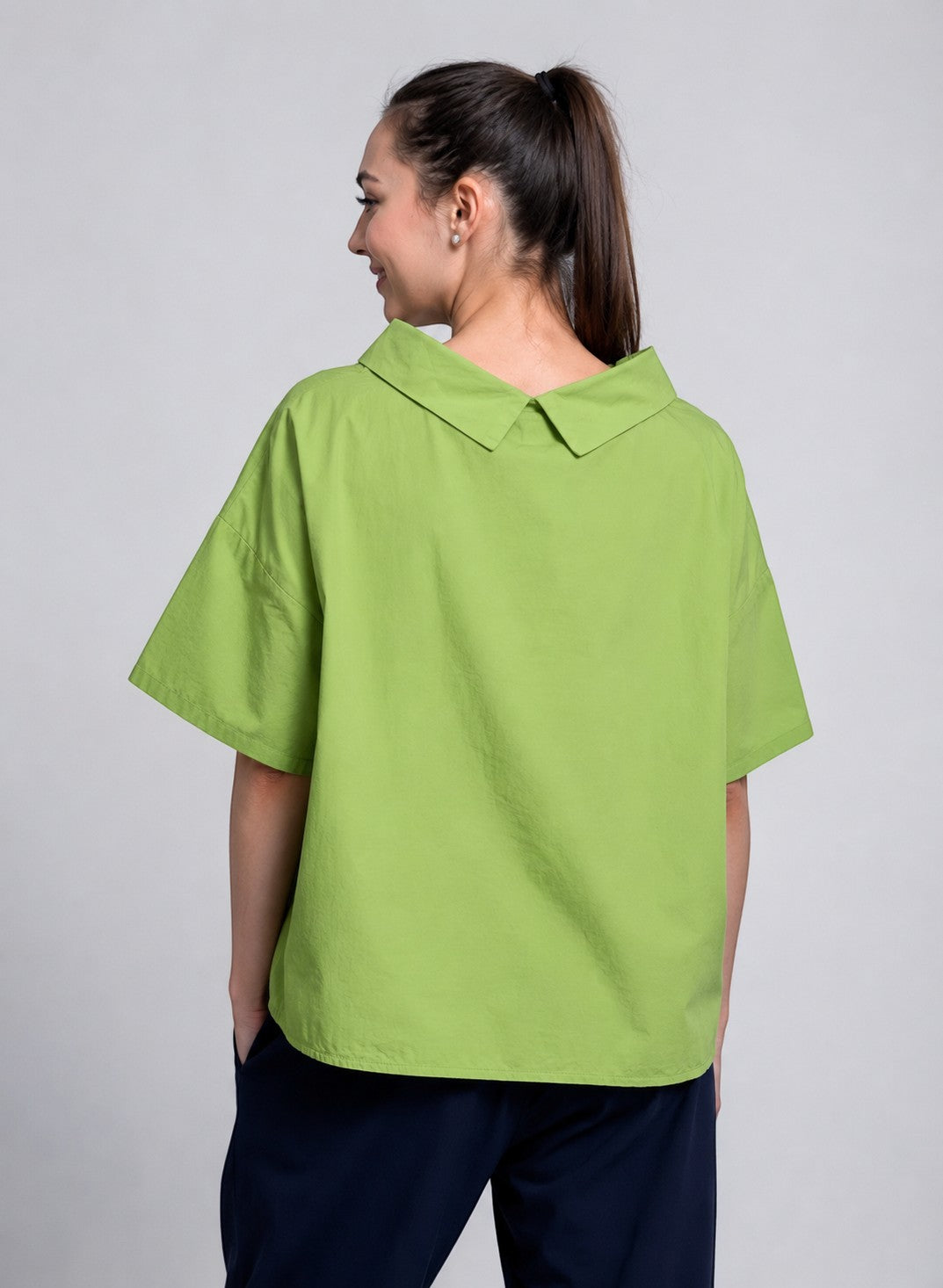 All Above Boutique lime green 100% cotton boat neck relaxed fit short sleeve blouse