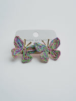 All Above Boutique pastel rainbow woven straw butterfly earrings with gold posts. Perfect for summer or boho style.