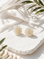 All Above Boutique gold wire crystal cluster stud earrings, delicate and elegant design.
