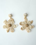 All Above Boutique natural straw flower dangle earrings with gold stud.