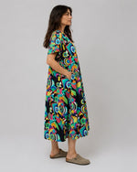 Rochie din bumbac cu imprimeu multicolor, cădere fluidă și material ușor — All Above Boutique.