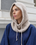 Balaclavă tricotată cu lână și mohair și șireturi de ajustare, culoare crem - All Above Boutique