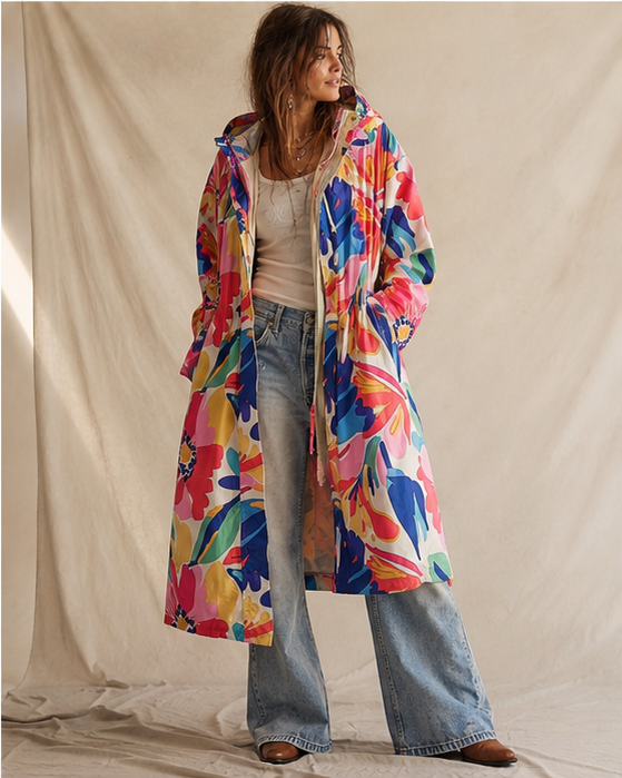 Parka windbreaker cu gluga si imprimeu floral colorat vedere frontala, All Above Boutique