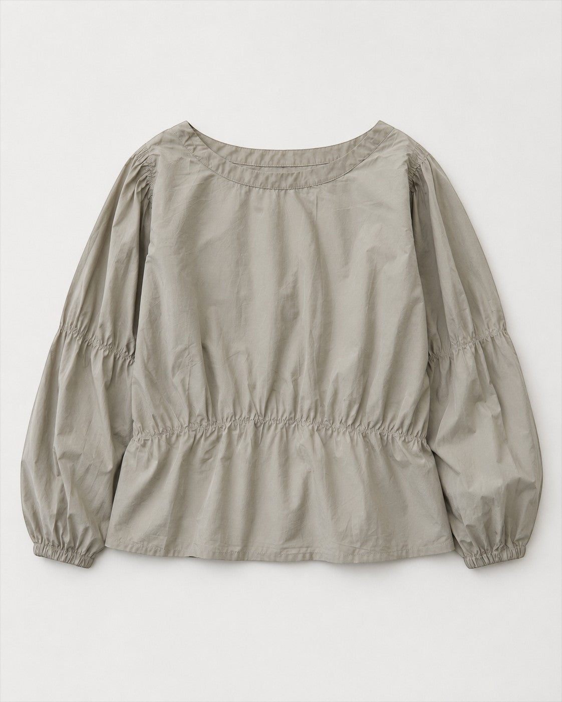 Model poarta bluza din bumbac cu maneca raglan si insertii elastice, culoare grej.