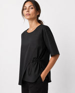Bluză din poplin cu șiret pe talie și mânecă scurtă, nuanța negru, All Above Boutique.