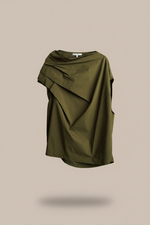 Bluză asimetrică kaki stil modern cu croială fluidă