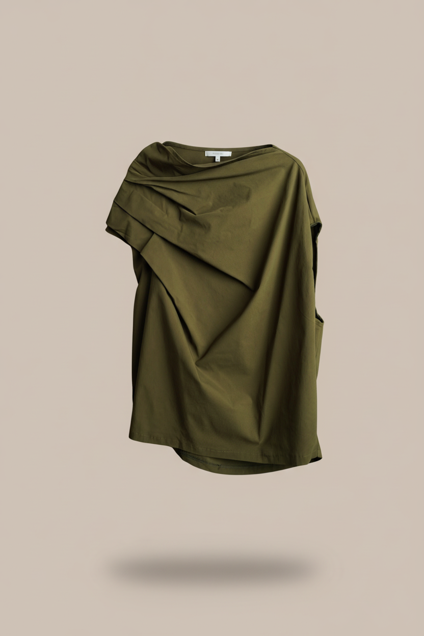 Bluză asimetrică kaki stil modern cu croială fluidă