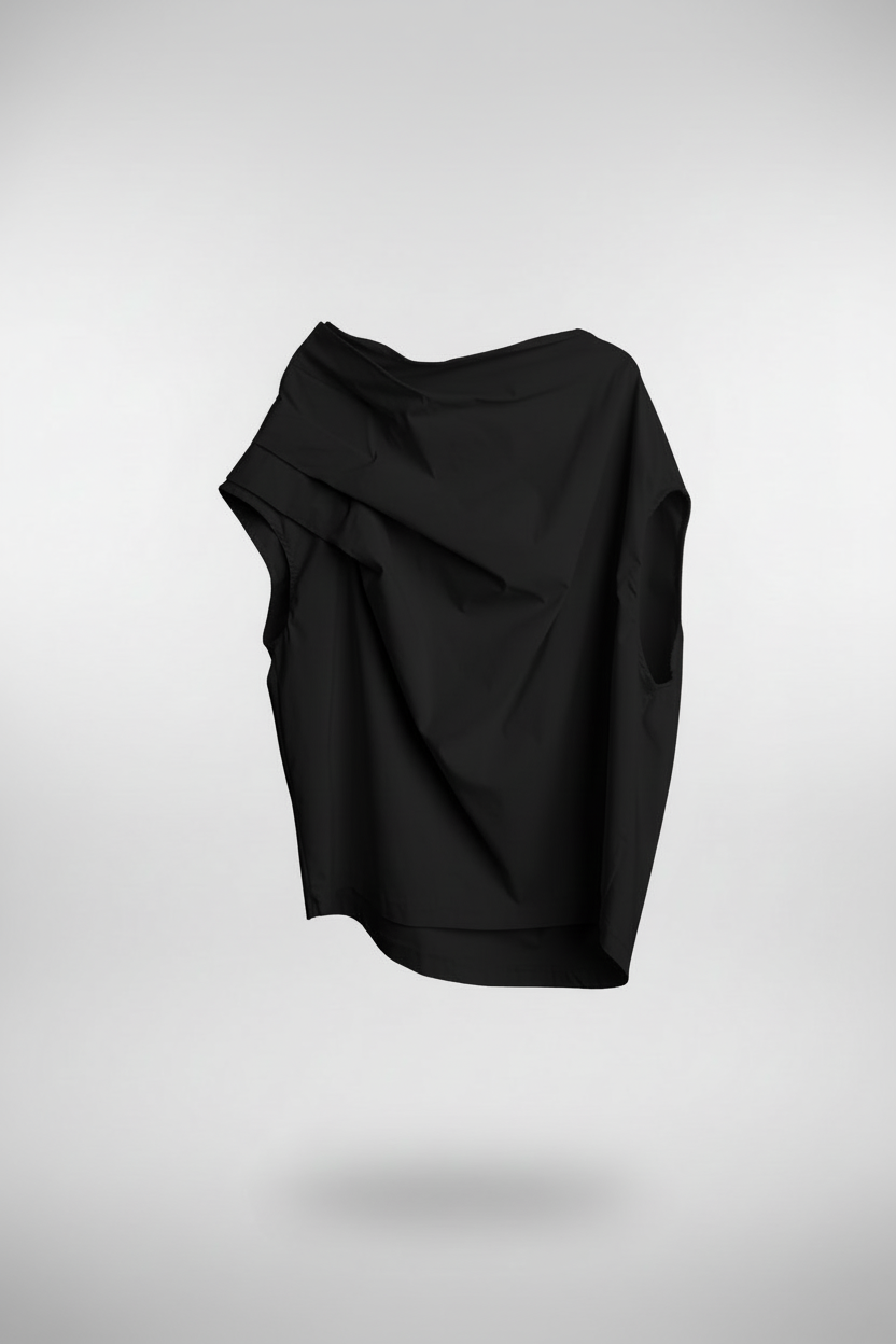 Bluză asimetrică neagră elegantă cu umeri căzuți