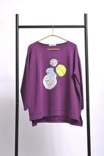 Bluză oversize din bumbac cu print chip, culoare mov