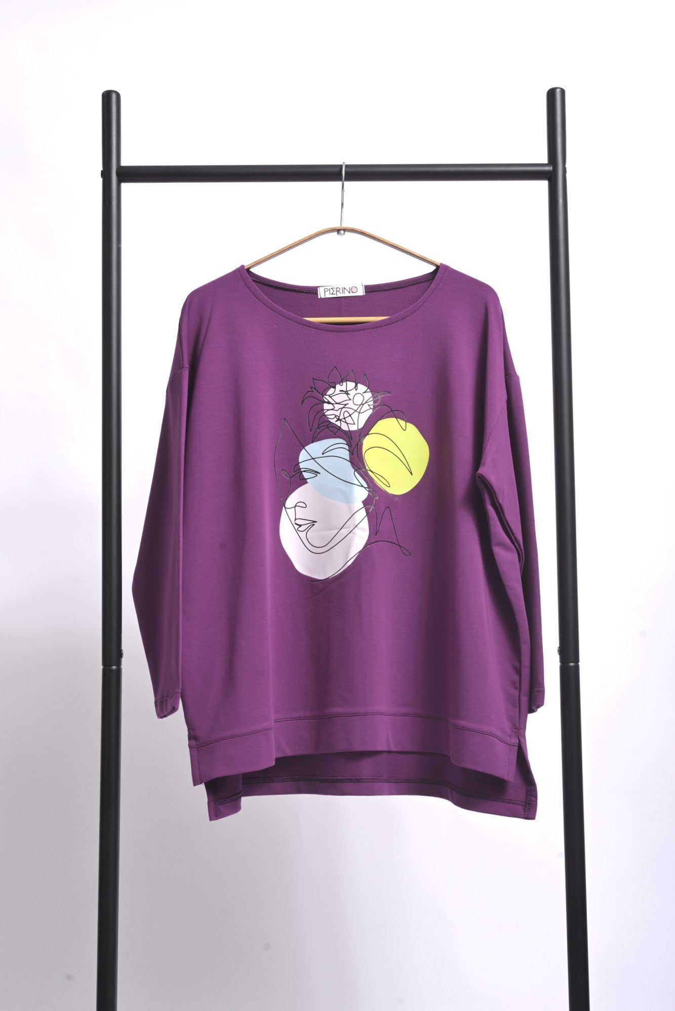 Bluză oversize din bumbac cu print chip, culoare mov