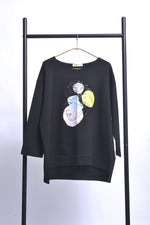 Bluză oversize din bumbac cu imprimeu chip, culoare negru
