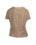 Bluza party cu franjuri și sclipici, vedere din spate, finisaje texturate pentru un look modern.