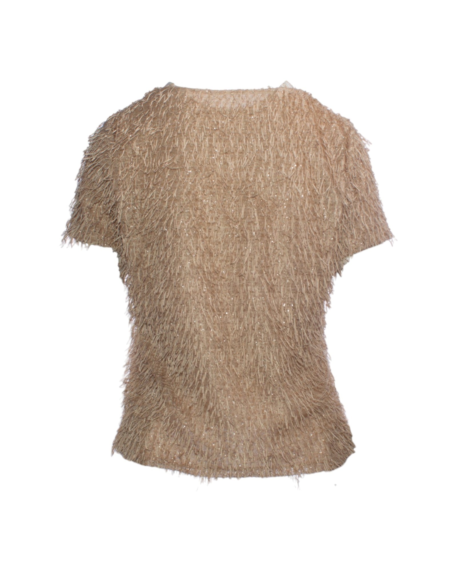 Bluza party cu franjuri și sclipici, vedere din spate, finisaje texturate pentru un look modern.