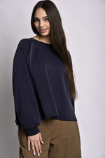 Bluză tip sweatshirt bleumarin cu mânecă lungă și croială lejeră 
