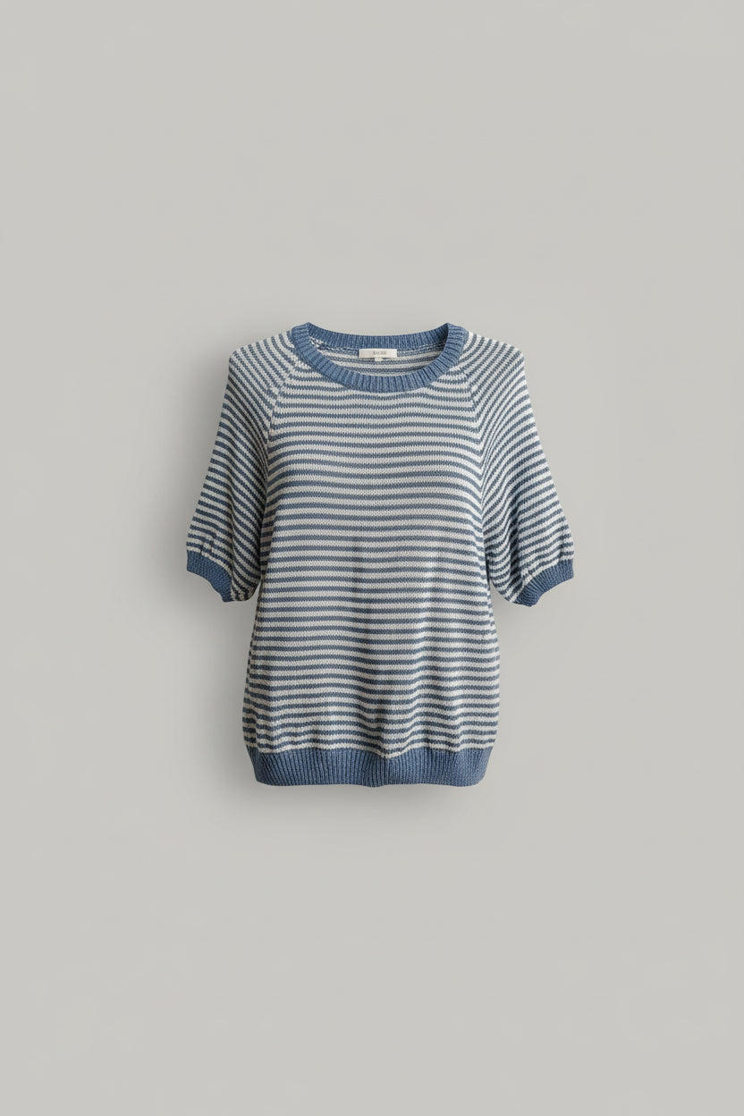 Bluză tricotată cu dungi albastre, croială lejeră