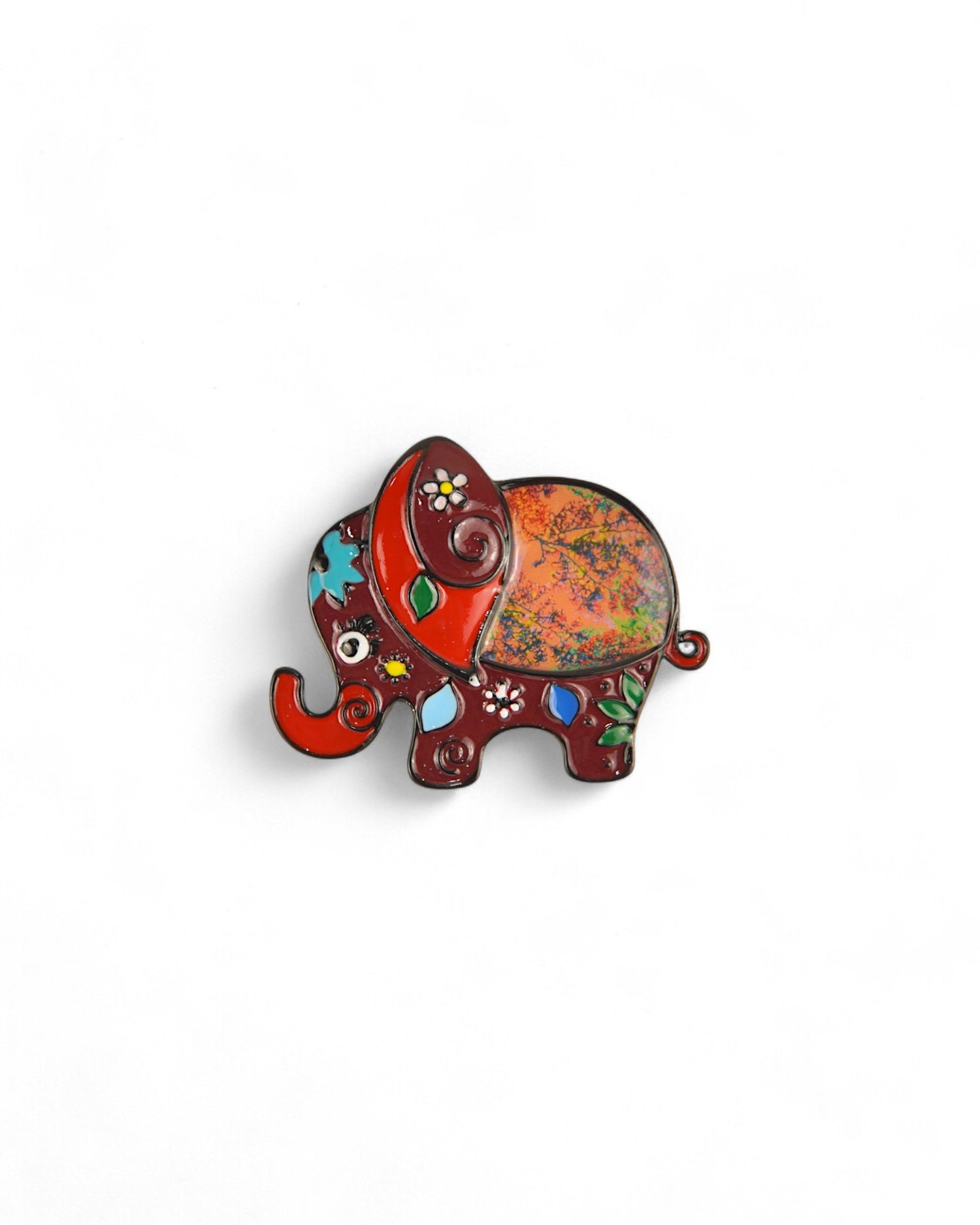 Broșă Naivă Elefant Colorat cu Trompa În Sus