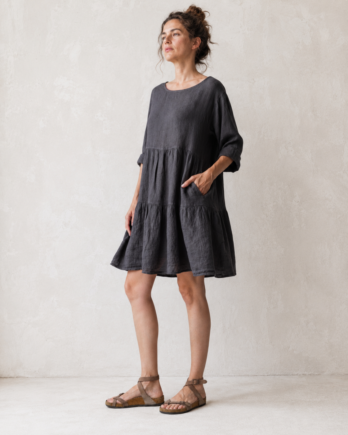 Rochie Baby Doll din in cu talie empire, vedere ansamblu. All Above Boutique.