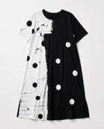 Rochie midi cu imprimeu pensulă alb-negru, detaliu material și textură — All Above Boutique.