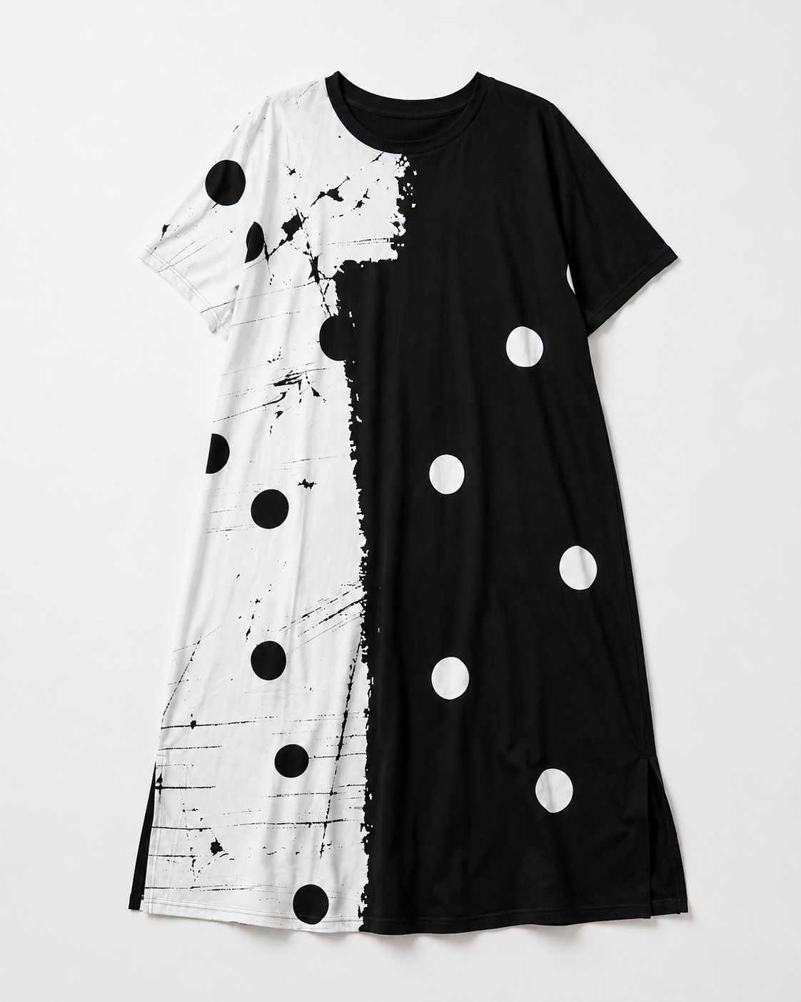 Rochie midi cu imprimeu pensulă alb-negru, detaliu material și textură — All Above Boutique.