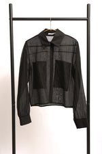 Cămașă crop din tencel negru cu buzunare mari