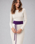 Centură lată din piele întoarsă cu șnururi lungi, culoare violet închis - All Above Boutique