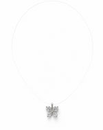 Colier pe fir de gută cu fluture din strasuri, argintiu, pe fundal alb, All Above Boutique