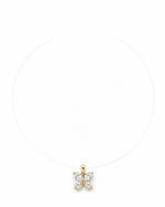 Colier pe fir de gută cu fluture din strasuri, auriu, pe fundal alb, All Above Boutique