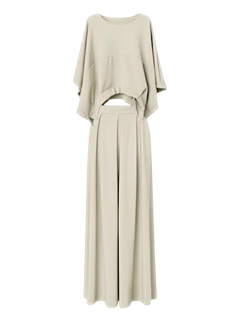 Compleu crem cu mâneci largi tip fluture și croială feminină fluidă