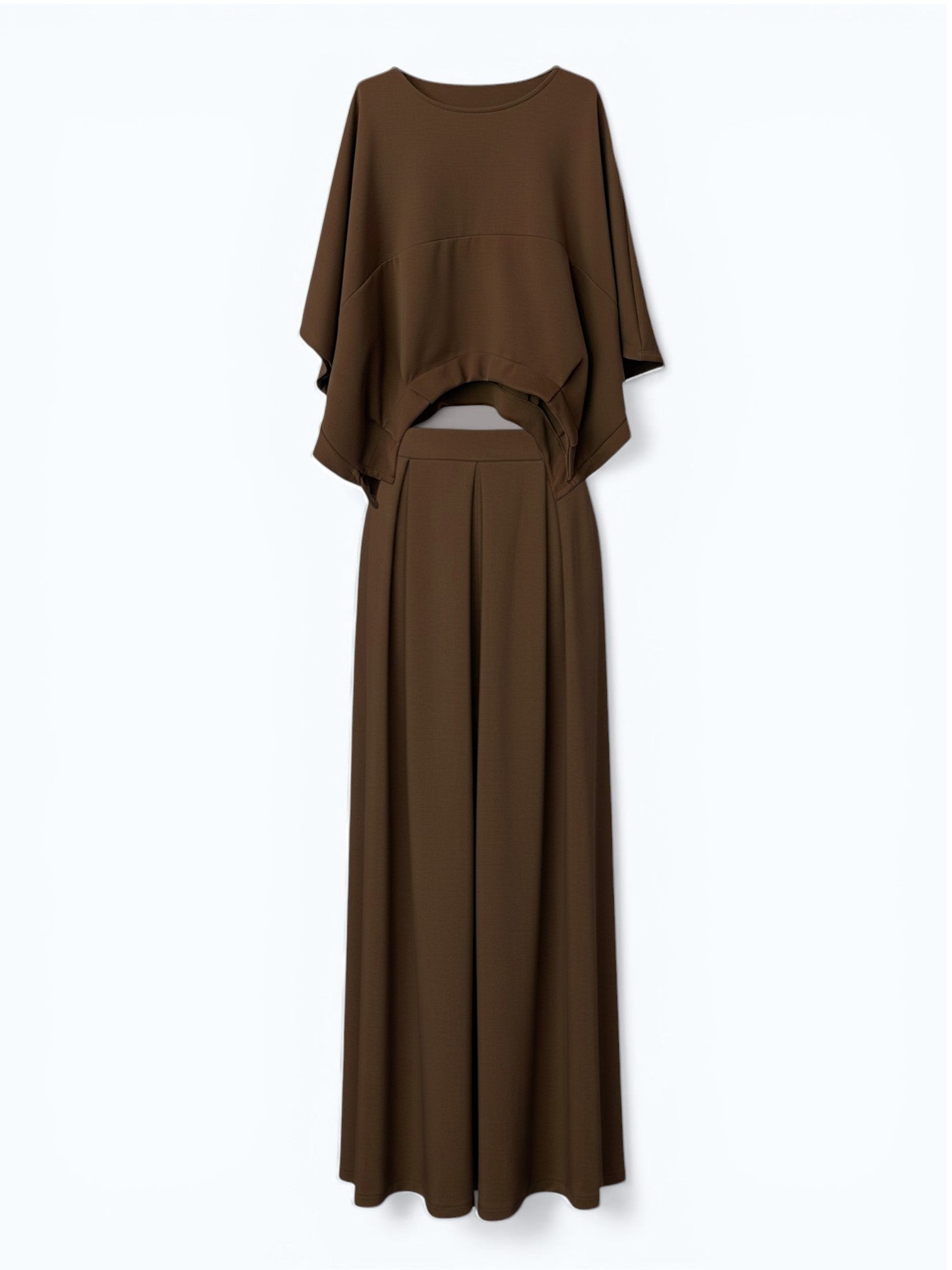 Compleu maro cu mâneci ample tip fluture și design lejer elegant