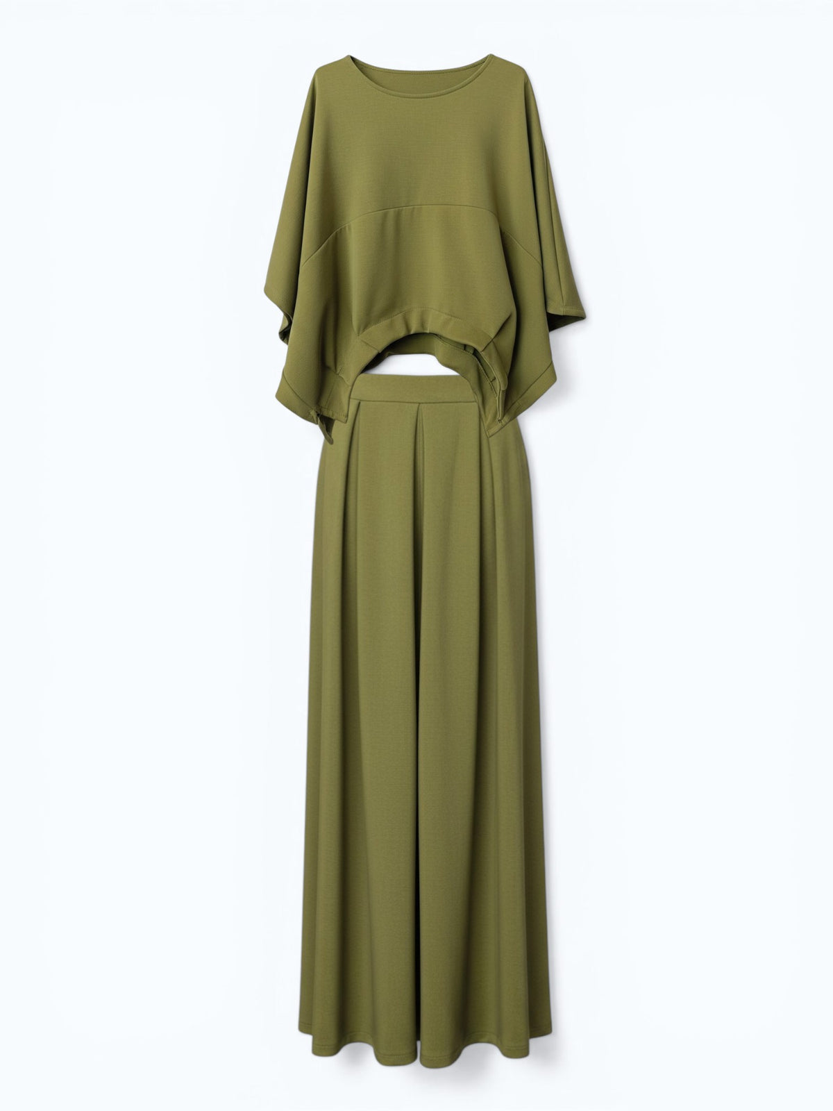 Compleu verde olive cu mâneci largi tip fluture și croială fluidă