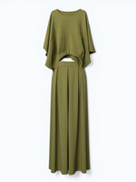 Compleu verde olive cu mâneci largi tip fluture și croială fluidă