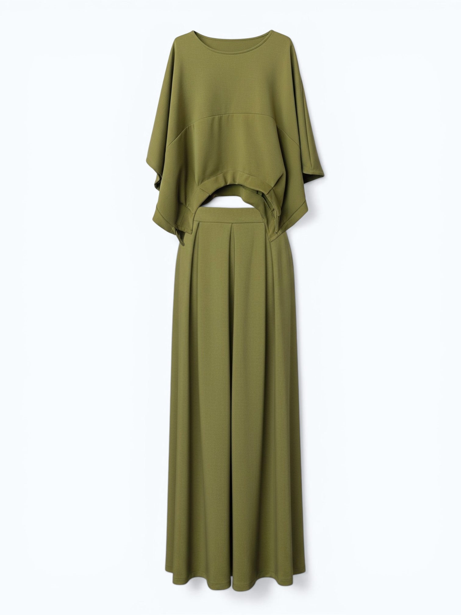 Compleu verde olive cu mâneci largi tip fluture și croială fluidă