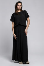 Compleu negru elegant din viscoză cu bluză lejeră și pantaloni lungi