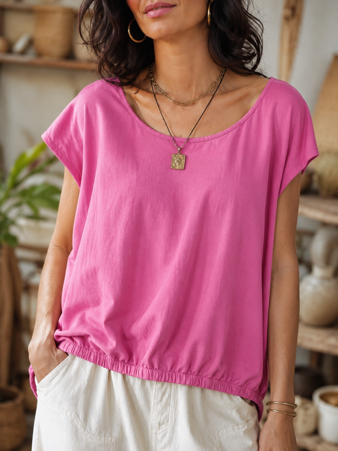Tricou Cu Elastic Frontal Din Bumbac